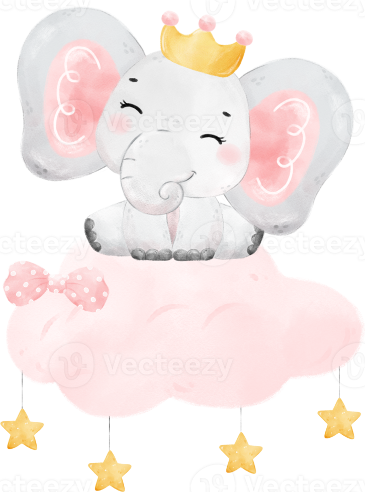 Cute adorable pink baby girl elephant animal watercolor cartoon  illustration png