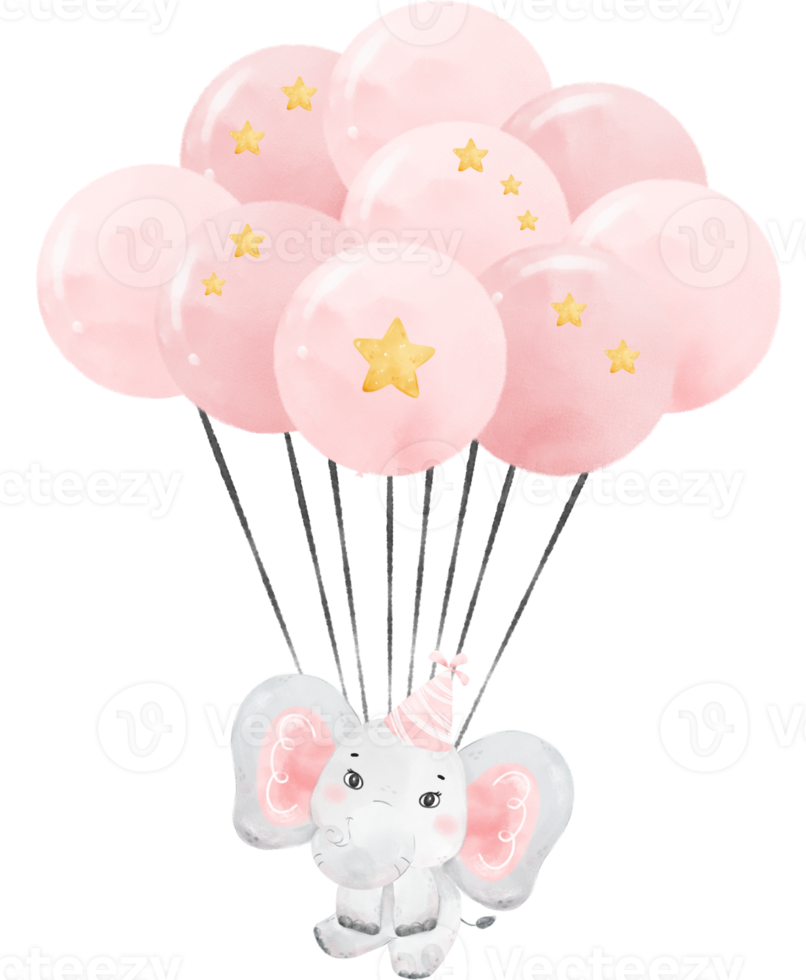 Cute adorable pink baby girl elephant animal watercolor cartoon  illustration png