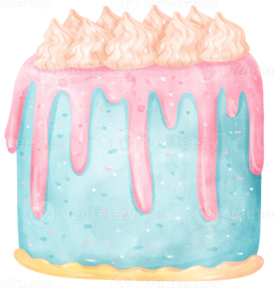 Cute colorful watercolor birthday cake hand painting png