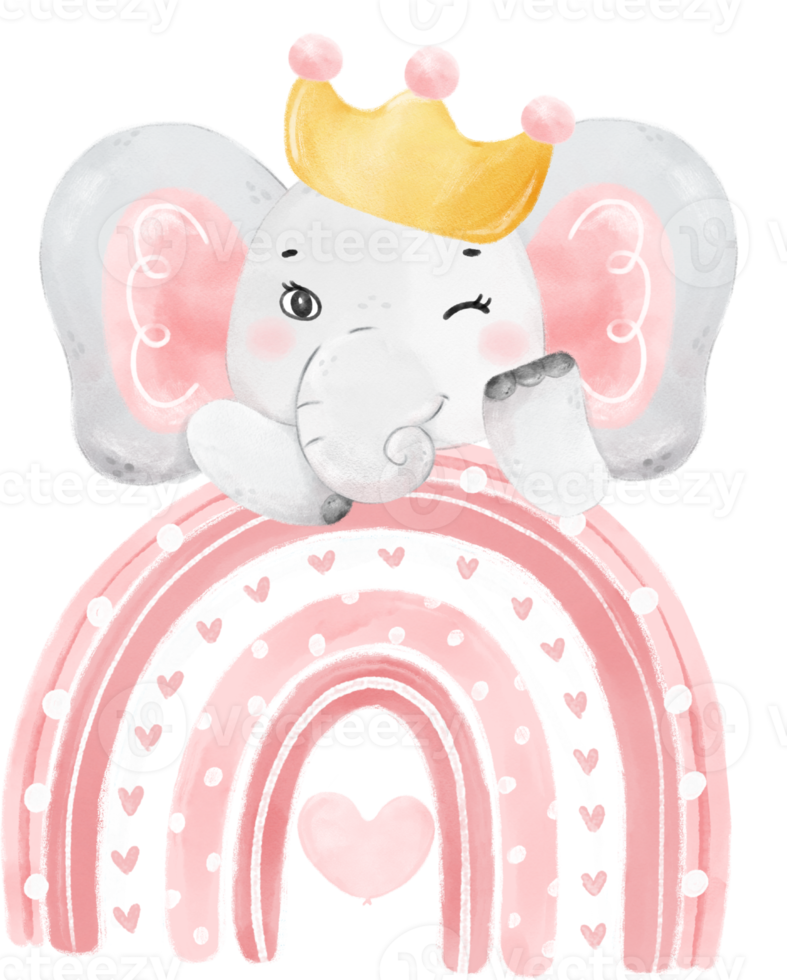 Cute adorable pink baby girl elephant animal watercolor cartoon  illustration png