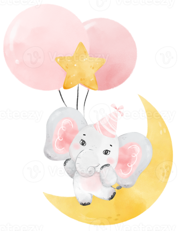 fofa adorável Rosa bebê menina elefante animal aguarela desenho animado ilustração png