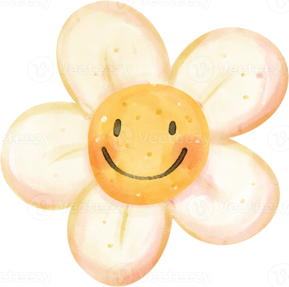 Cute smile daisy flower watercolor cartoon hand painting png