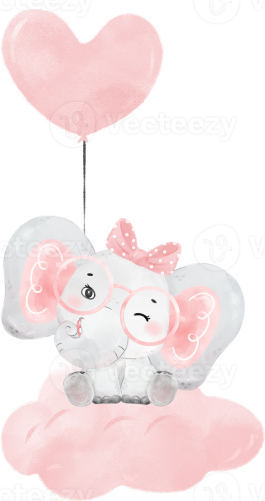 linda adorable rosado bebé niña elefante animal acuarela dibujos animados ilustración png
