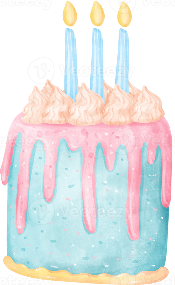 Cute colorful watercolor birthday cake hand painting png