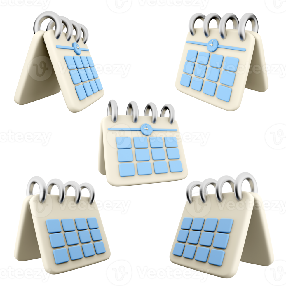 3d rendering paper calendar icon set. 3d render calendar with reminder and dates different positions icon set. png