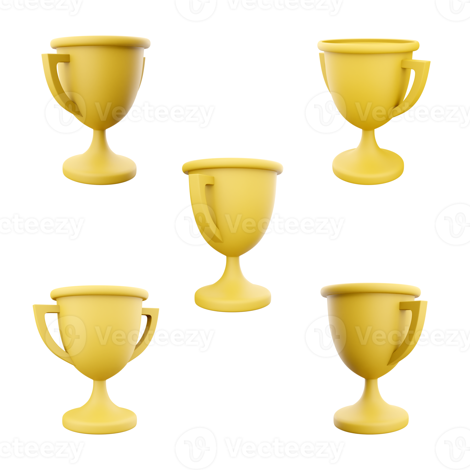 3d rendering yellow winner cup icon set. 3d render trophy for first