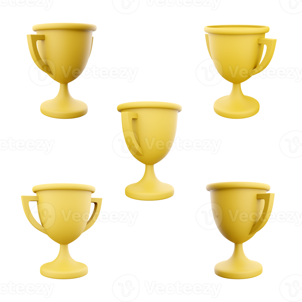 3d rendering yellow winner cup icon set. 3d render trophy for first place in the form of a gold cup different positions icon set. png