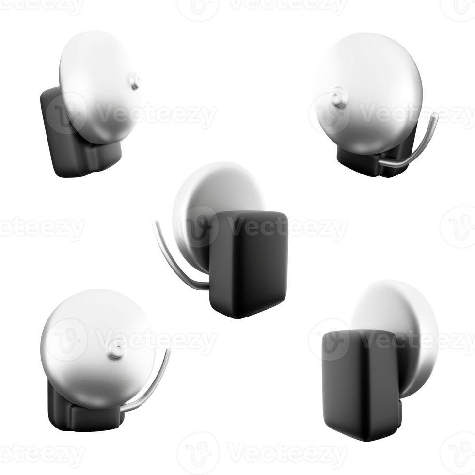 3d rendering school bell icon set. 3d render bell at school to start and end the lesson different positions icon set. png