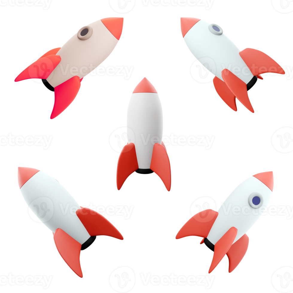 3d le rendu espace fusée modèle différent postes icône ensemble. 3d rendre fusée, depuis, éducation icône ensemble. png