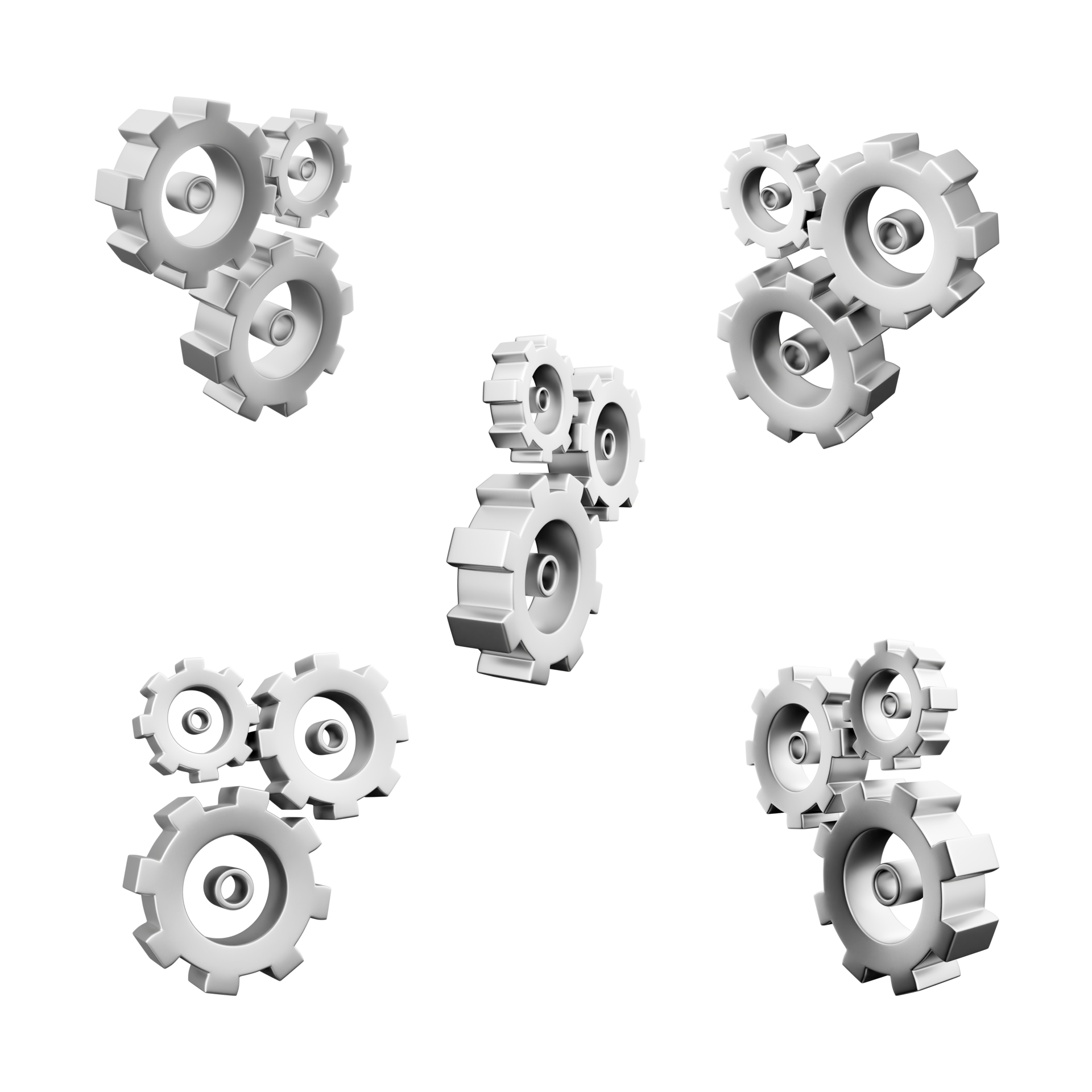 3d rendering three gears icon set. 3d render mechanism consisting of