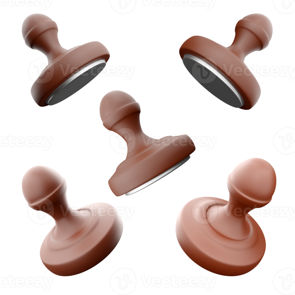 3d rendering brown stamp different positions icon set. 3d render education icon set. png