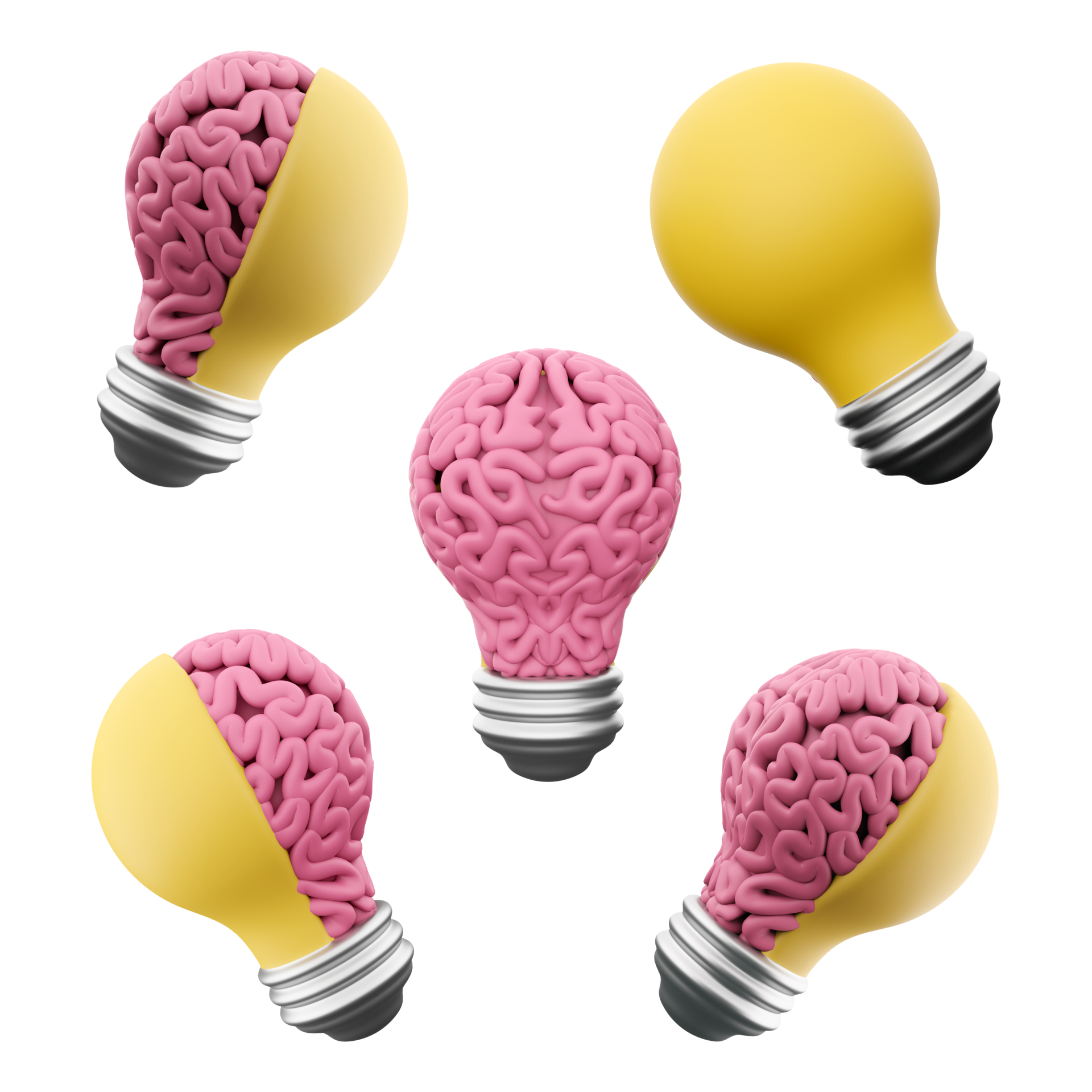 3d rendering pink glowing human brain inside the electric light bulb icon  set. 3d render an idea that enters the human mind different positions icon  set. 22732437 PNG