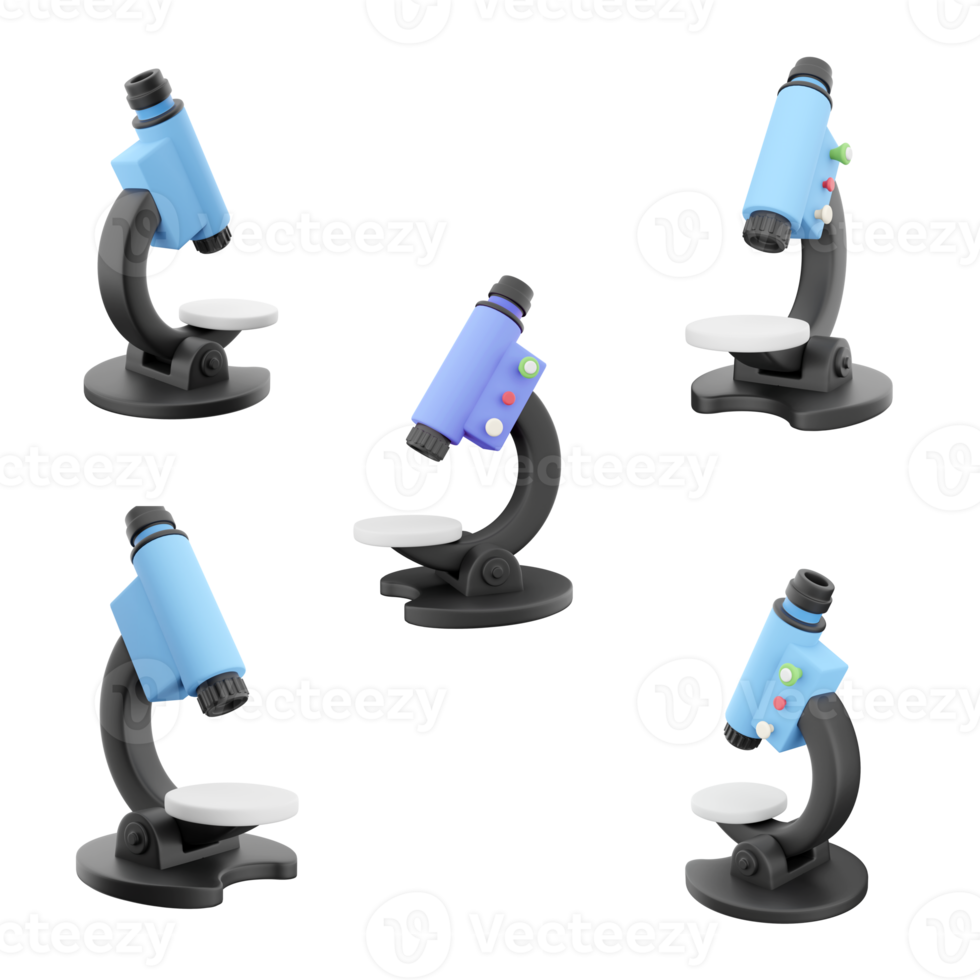 3d rendering modern microscope icon set. 3d render Optical instrument