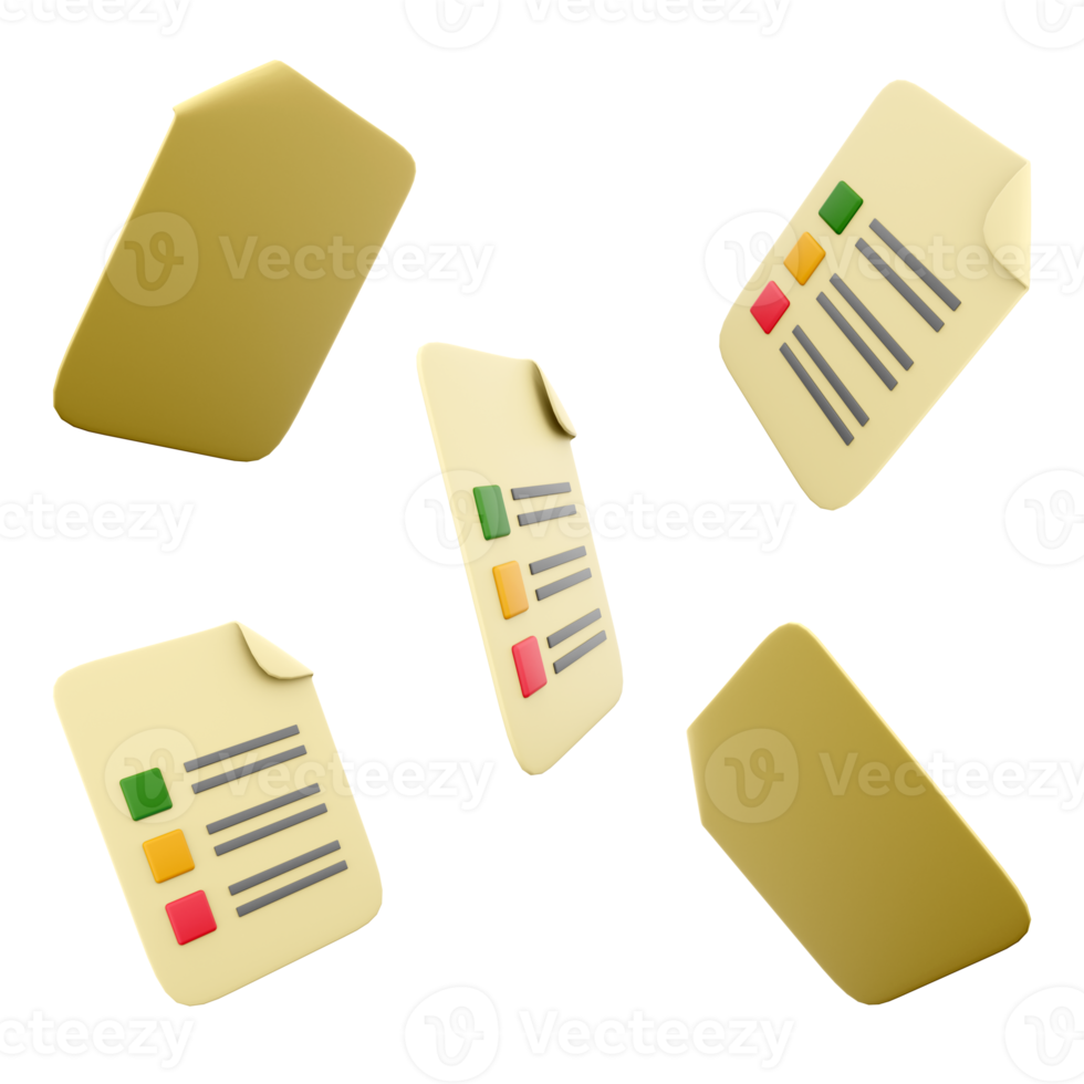 3d rendering exam paper with variants icon set. 3d render sheet with three options marked with different colors different positions icon set. png