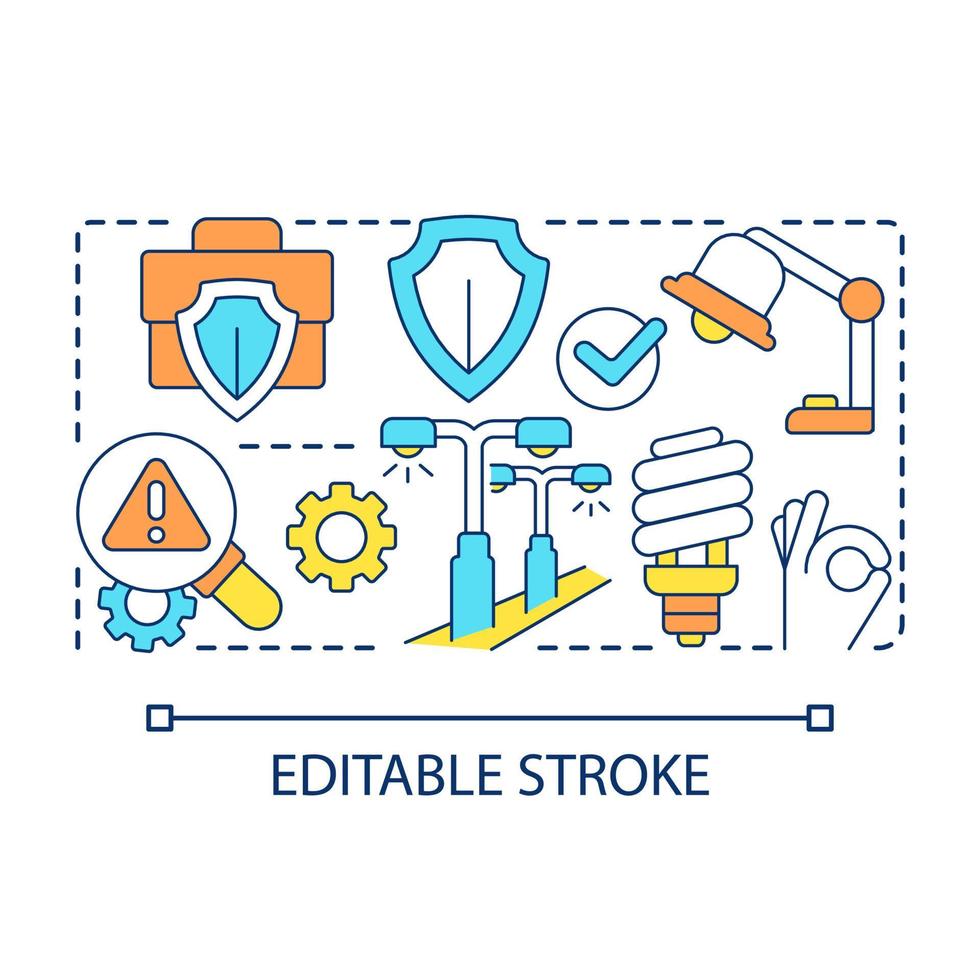 Proper lighting concept icon. Minimize manufacturing hazards. Workplace safety examination abstract idea thin line illustration. Isolated outline drawing. Editable stroke vector