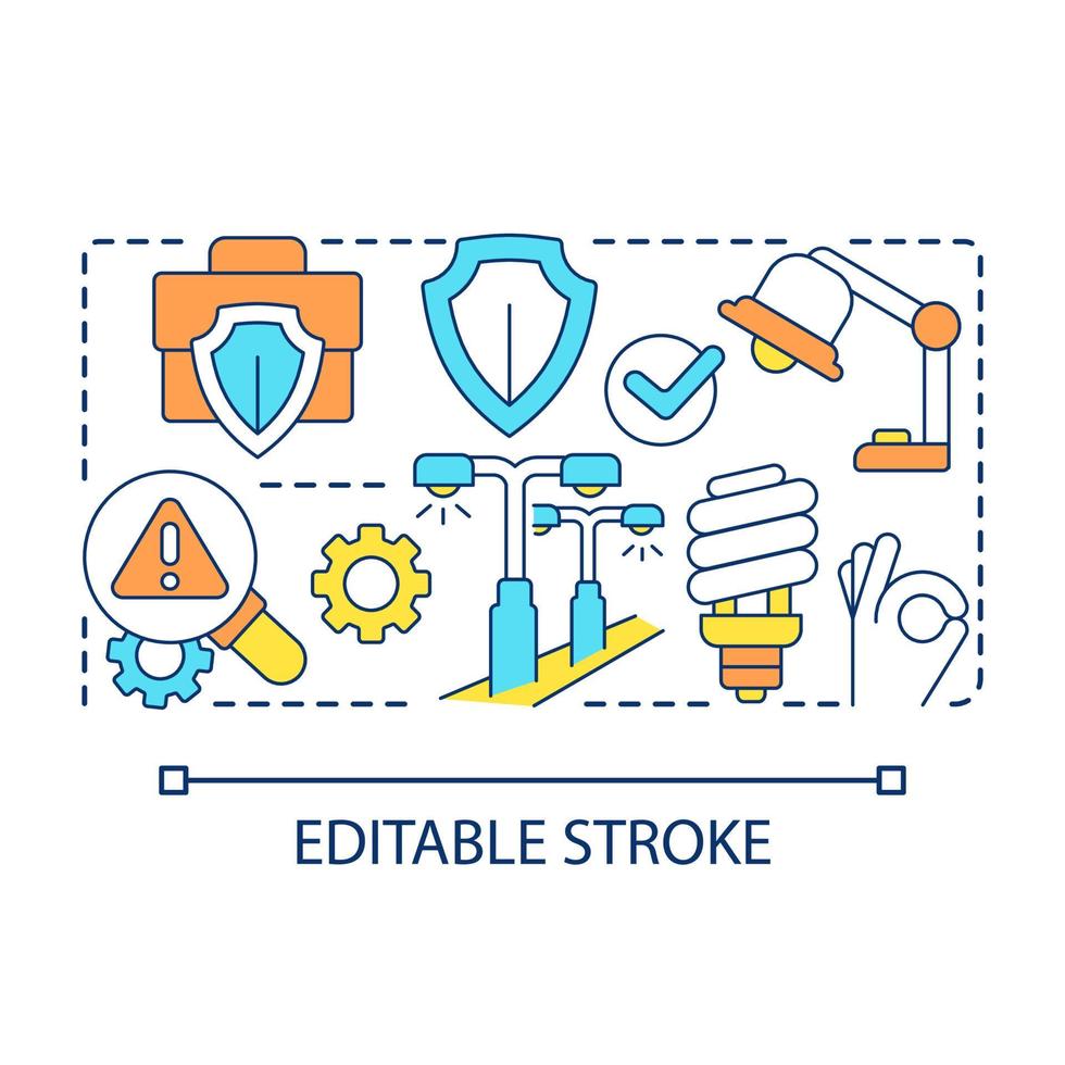 Proper lighting concept icon. Minimize manufacturing hazards. Workplace safety examination abstract idea thin line illustration. Isolated outline drawing. Editable stroke vector