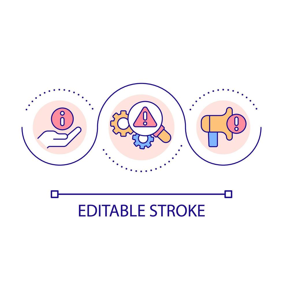 Notify of safety hazards loop concept icon. Potential risks report. Workplace health and security abstract idea thin line illustration. Isolated outline drawing. Editable stroke vector