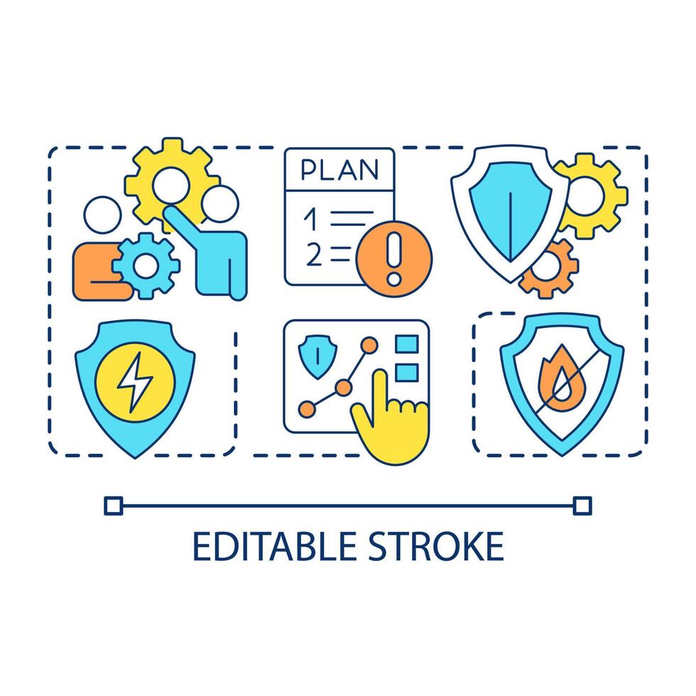 Participation in security planning concept icon. Occupational health. Safety standards cultivation abstract idea thin line illustration. Isolated outline drawing. Editable stroke vector