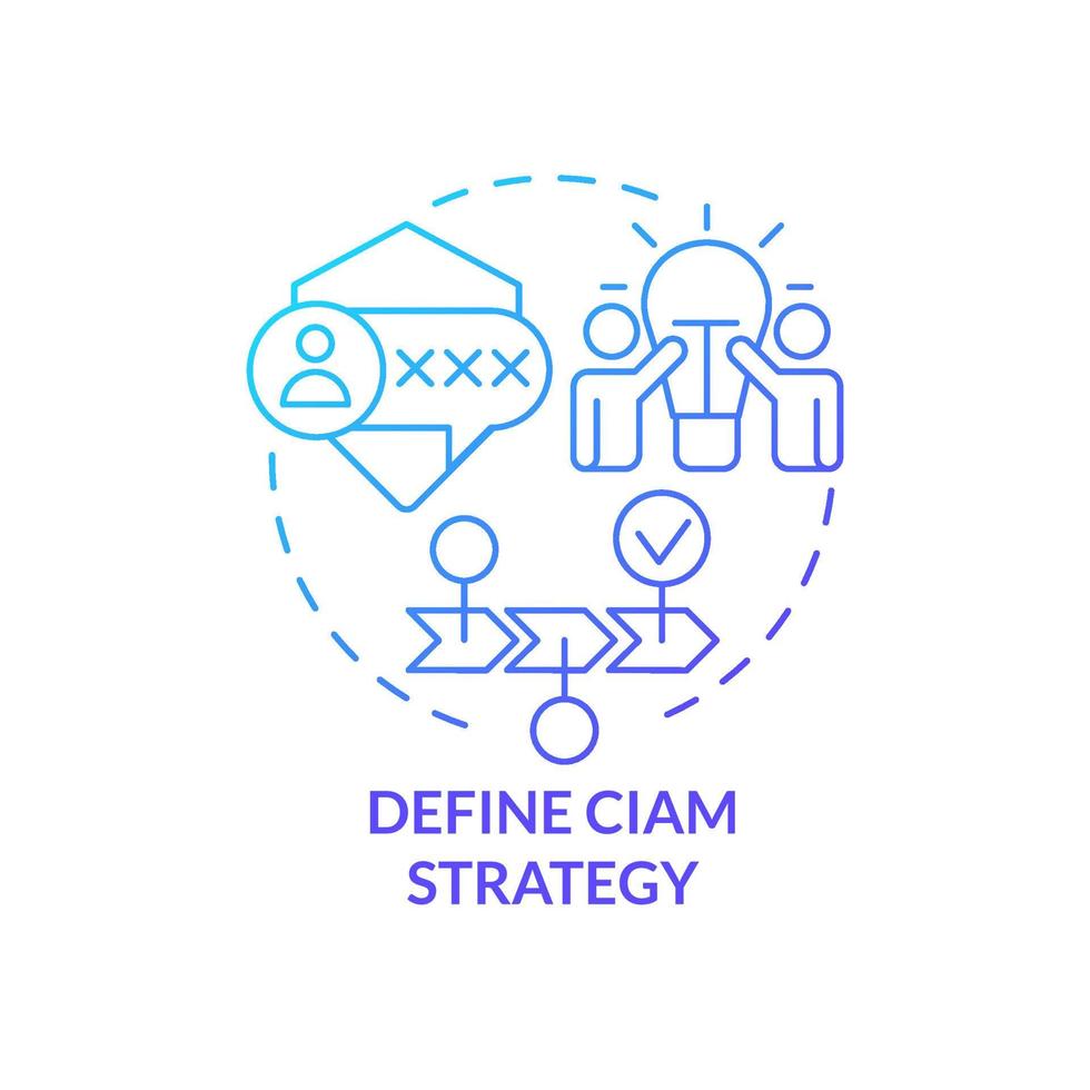 Define CIAM strategy blue gradient concept icon. Develop business plan. Improve workflow. Involve changes abstract idea thin line illustration. Isolated outline drawing vector