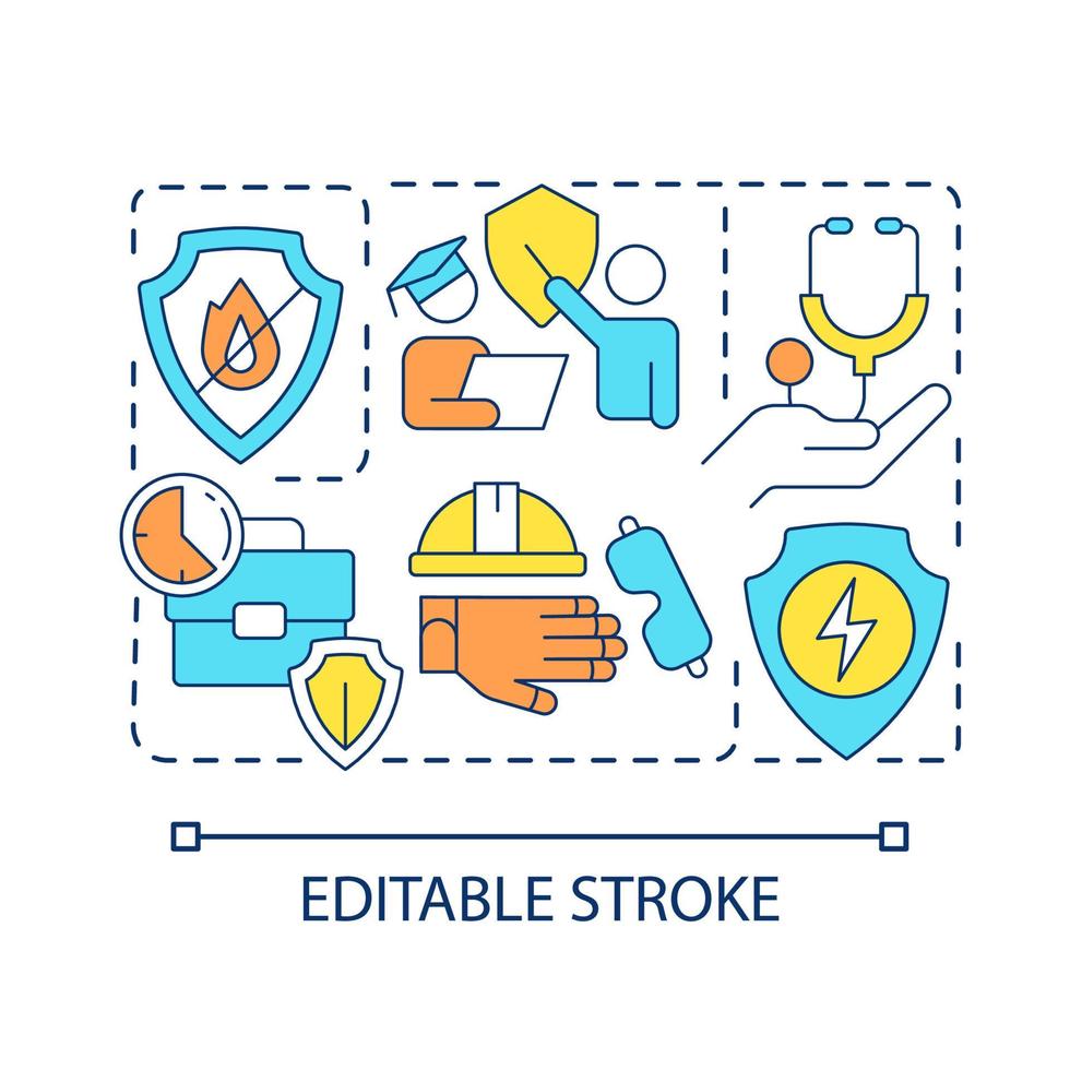 Accident prevention in workplace concept icon. Employee protection. Occupational health and safety abstract idea thin line illustration. Isolated outline drawing. Editable stroke vector