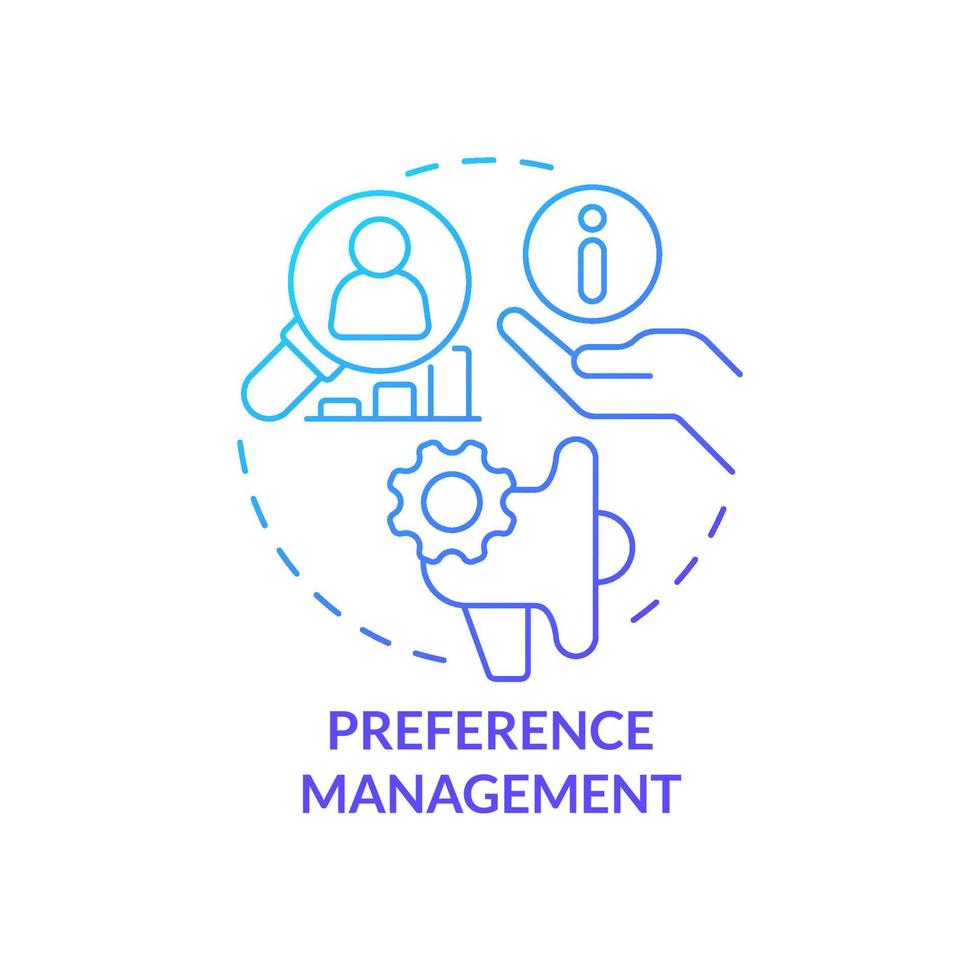 Preference management blue gradient concept icon. Consumer data. Digital marketing. User personalization abstract idea thin line illustration. Isolated outline drawing vector