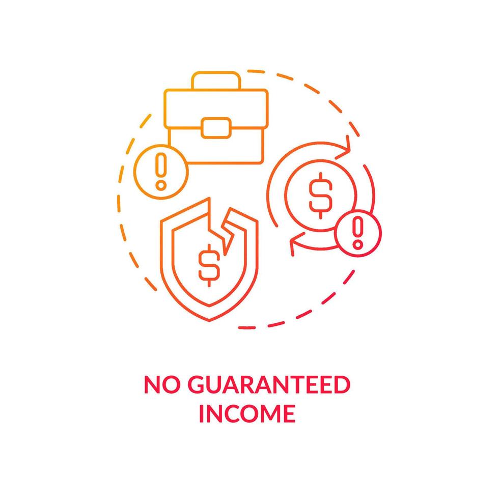 No guaranteed income red gradient concept icon. Earning money problem. Fully remote business challenge abstract idea thin line illustration. Isolated outline drawing vector