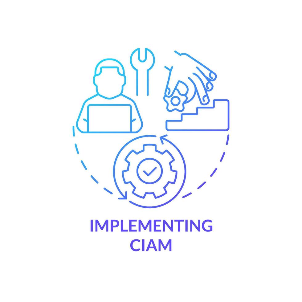 Implementing CIAM blue gradient concept icon. Digital business optimization. Involve innovation abstract idea thin line illustration. Isolated outline drawing vector