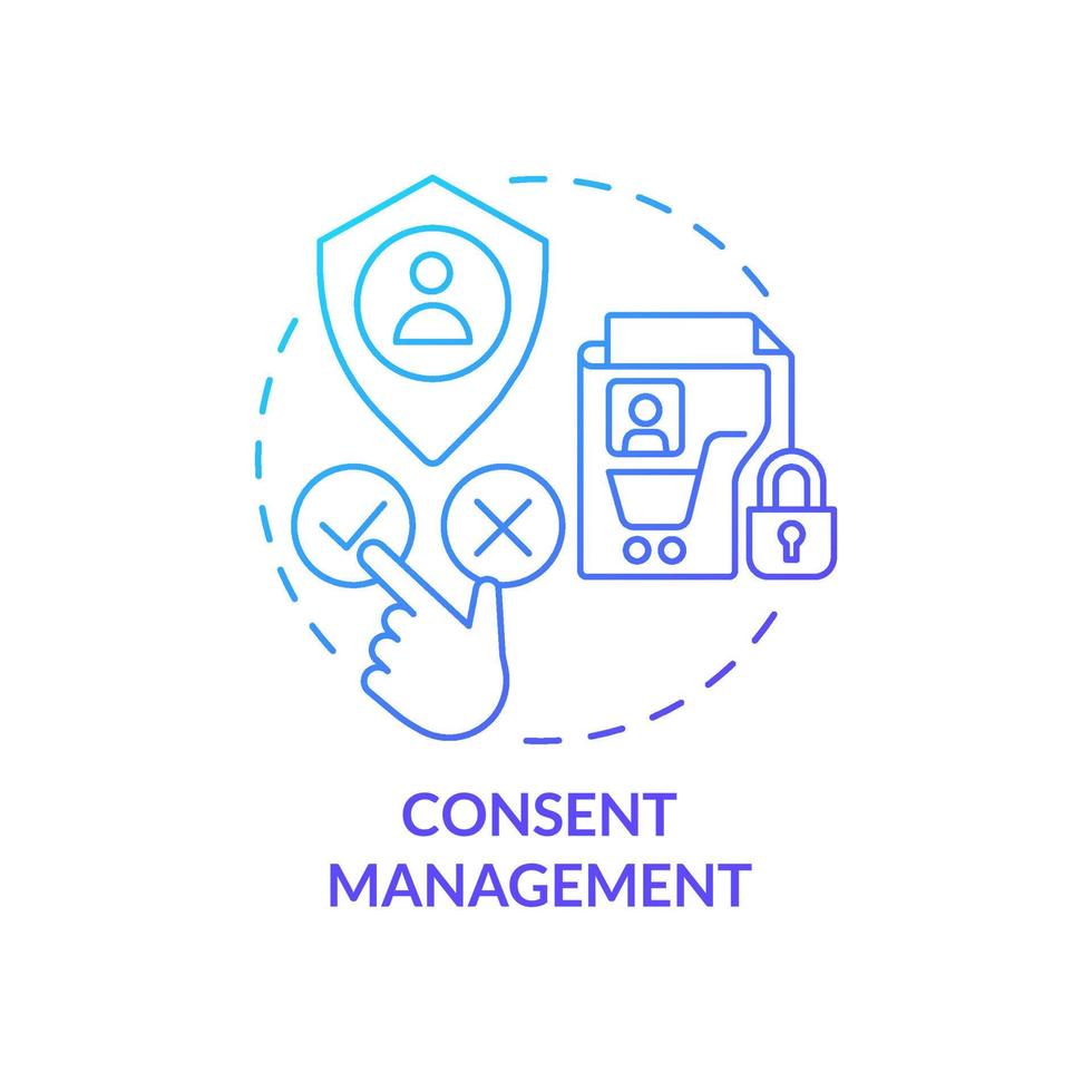 Consent management blue gradient concept icon. Using customer confidential data. Cookie policy. User privacy abstract idea thin line illustration. Isolated outline drawing vector