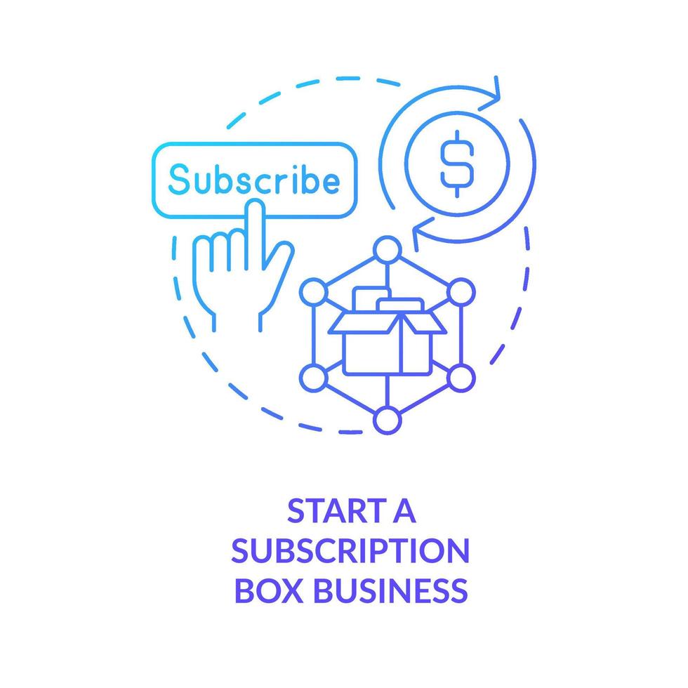 Start subscription box business blue gradient concept icon. Monthly delivery. Online store. Earning money from home thin line illustration. Isolated outline drawing vector