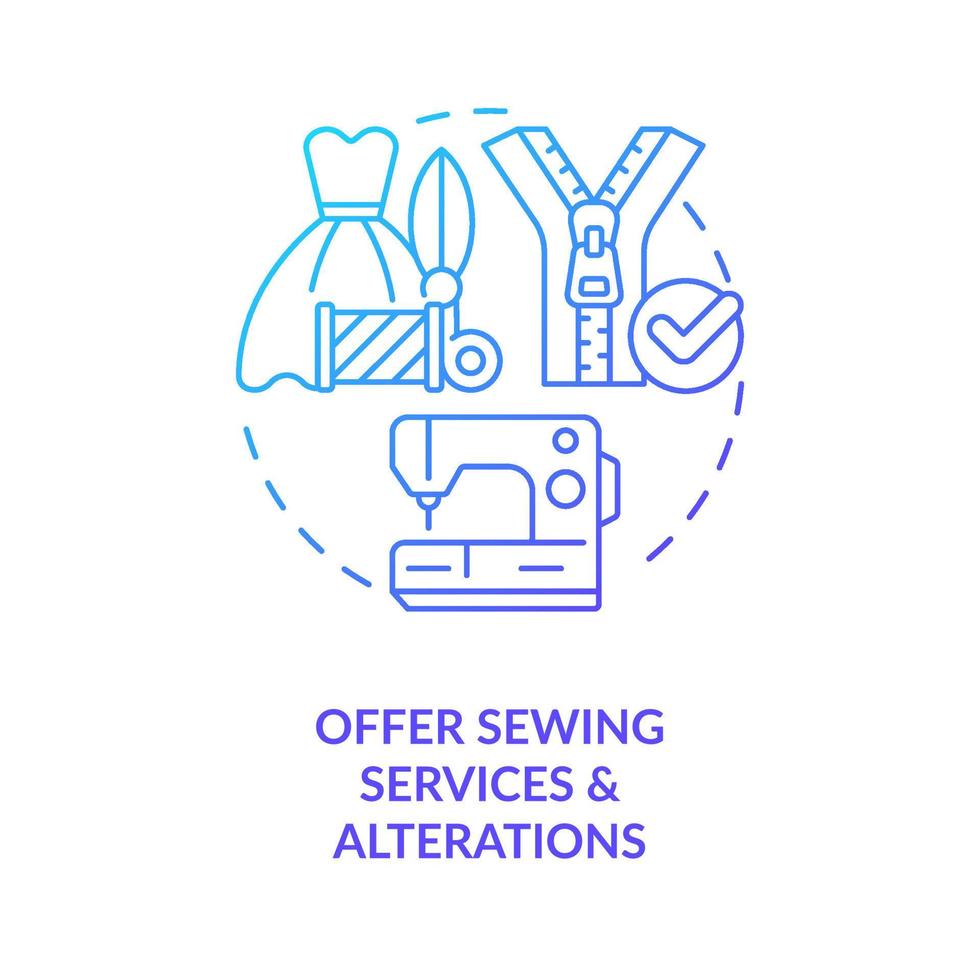 Offer sewing services and alterations blue gradient concept icon. Tailor startup. Home based job for ladies abstract idea thin line illustration. Isolated outline drawing vector