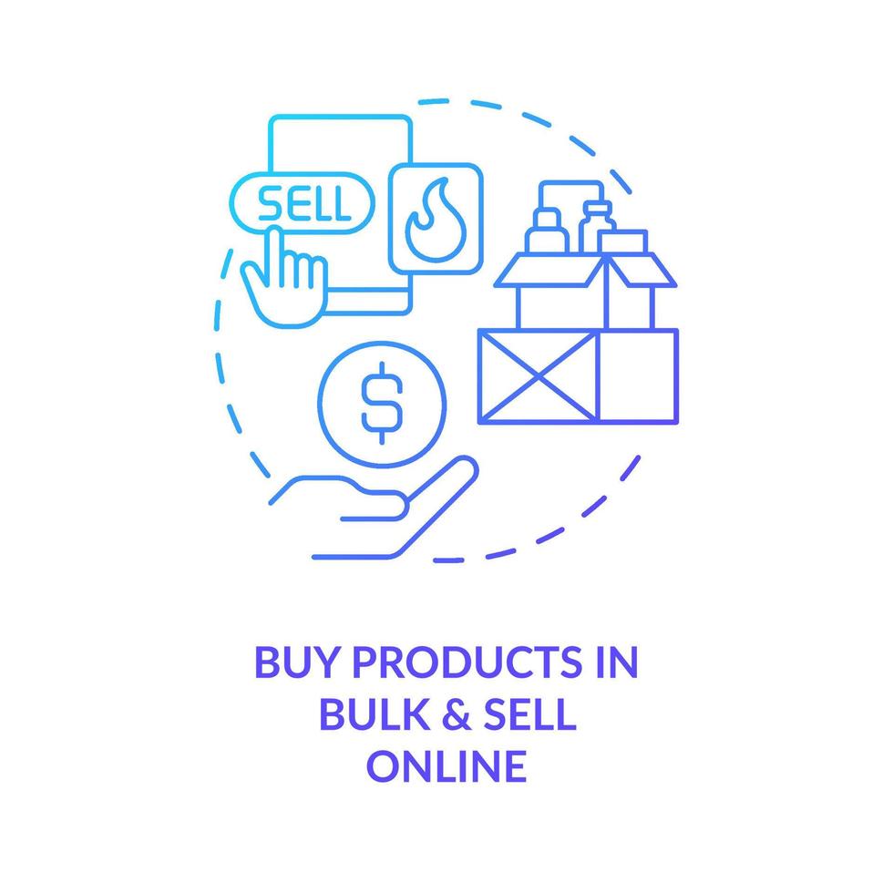 Buy products in bulk and sell online blue gradient concept icon. Profitable small entrepreneurship example abstract idea thin line illustration. Isolated outline drawing vector