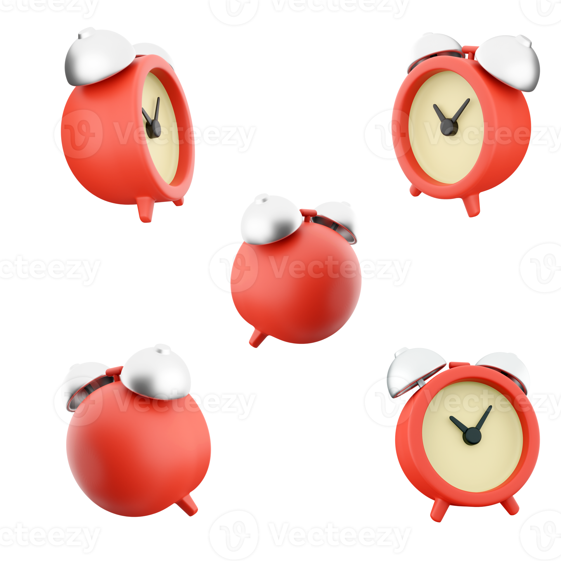 3d rendering red alarm clock icon set. 3d render Clock with a special