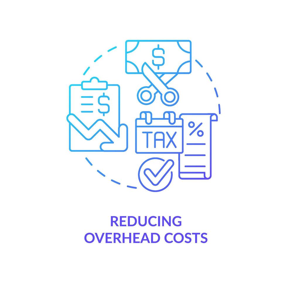 Reducing overhead costs blue gradient concept icon. Budget efficiency. Home based entrepreneurship benefit abstract idea thin line illustration. Isolated outline drawing vector