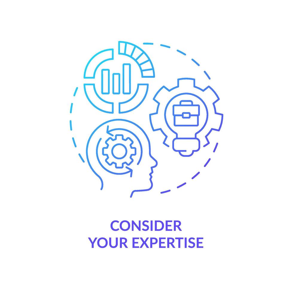 Consider expertise blue gradient concept icon. Brand strategy. Making home based business preparation abstract idea thin line illustration. Isolated outline drawing vector