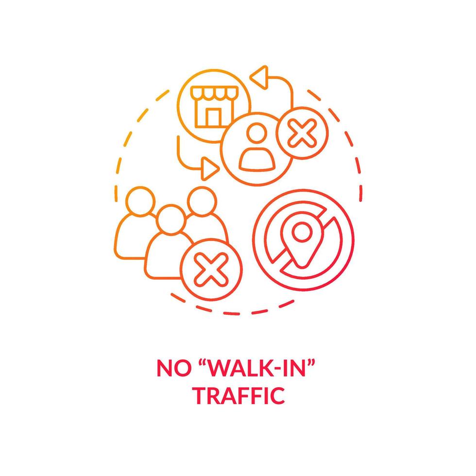 No walk-in traffic red gradient concept icon. Online store disadvantage. Home based business issue abstract idea thin line illustration. Isolated outline drawing vector