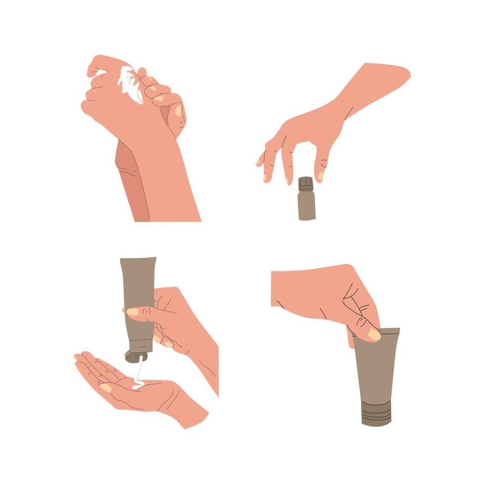 vector illustration of a set of hands with skincare