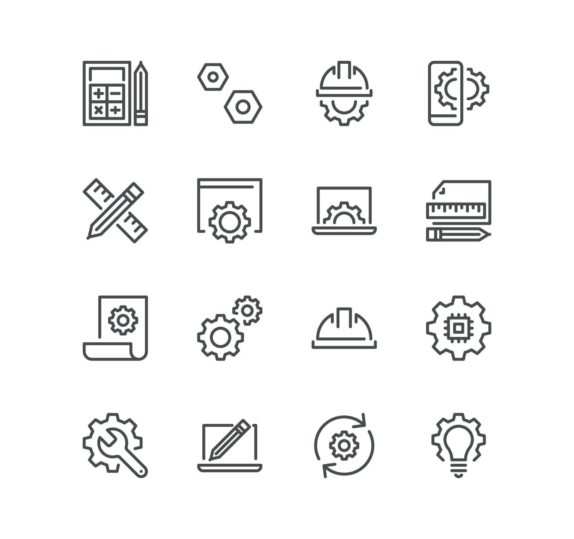 Set of engineering related icons, manufacturing, engineer, production ...