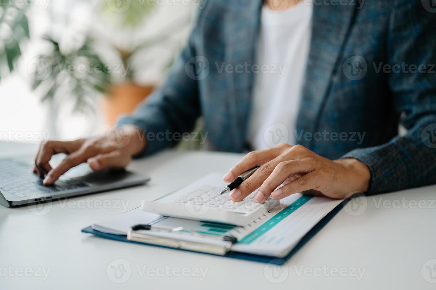 Business accountant or financial expert analyze business report graph and finance chart. banking business and stock market research. At office photo