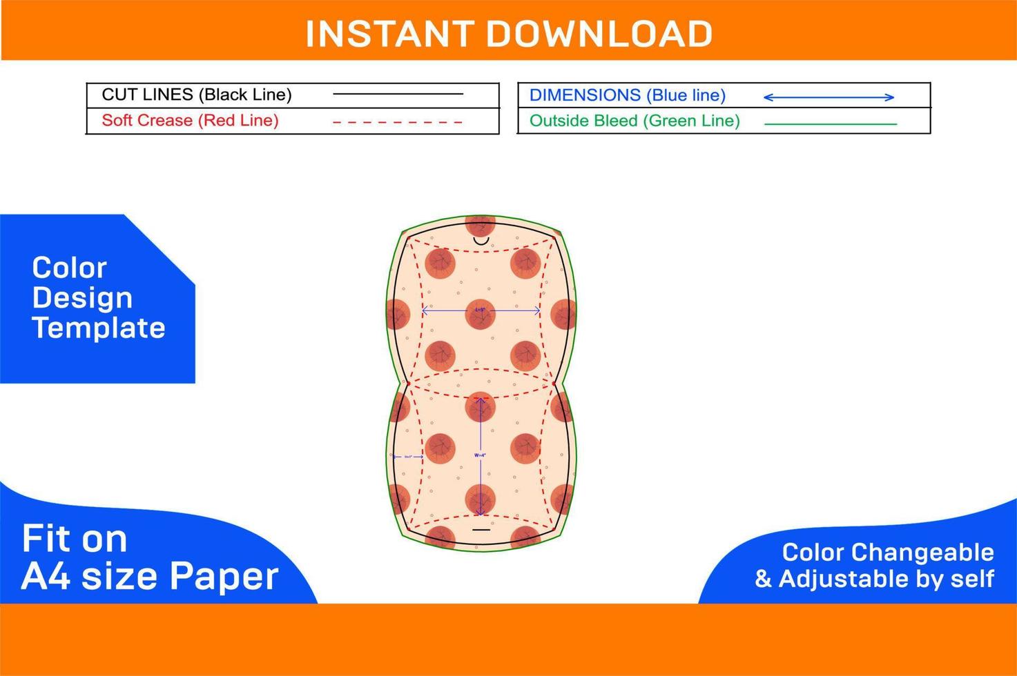 Gift box or Pillow box packaging dieline template and 3D box design Color Design Template vector