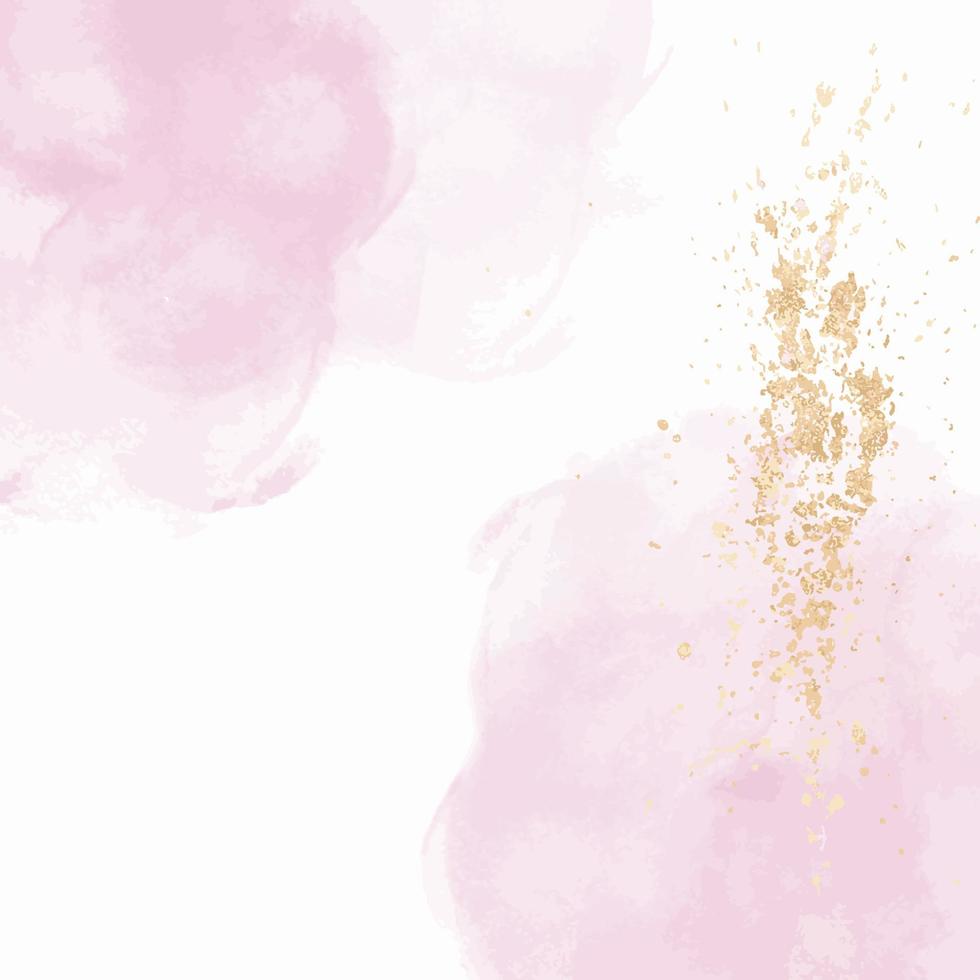 Watercolor abstract background with gold particles dust. Blush pink fluid painting vector design card. Square template for social media post and poster. Dusty rose and golden marble frame. Alcohol ink