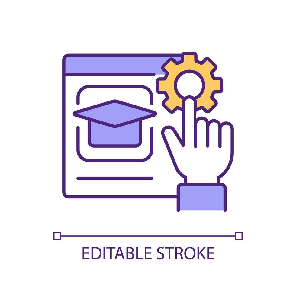 Learning platform settings RGB color icon. Website adjustment. Educational digital program set up. Customizable interface. Isolated vector illustration. Simple filled line drawing. Editable stroke