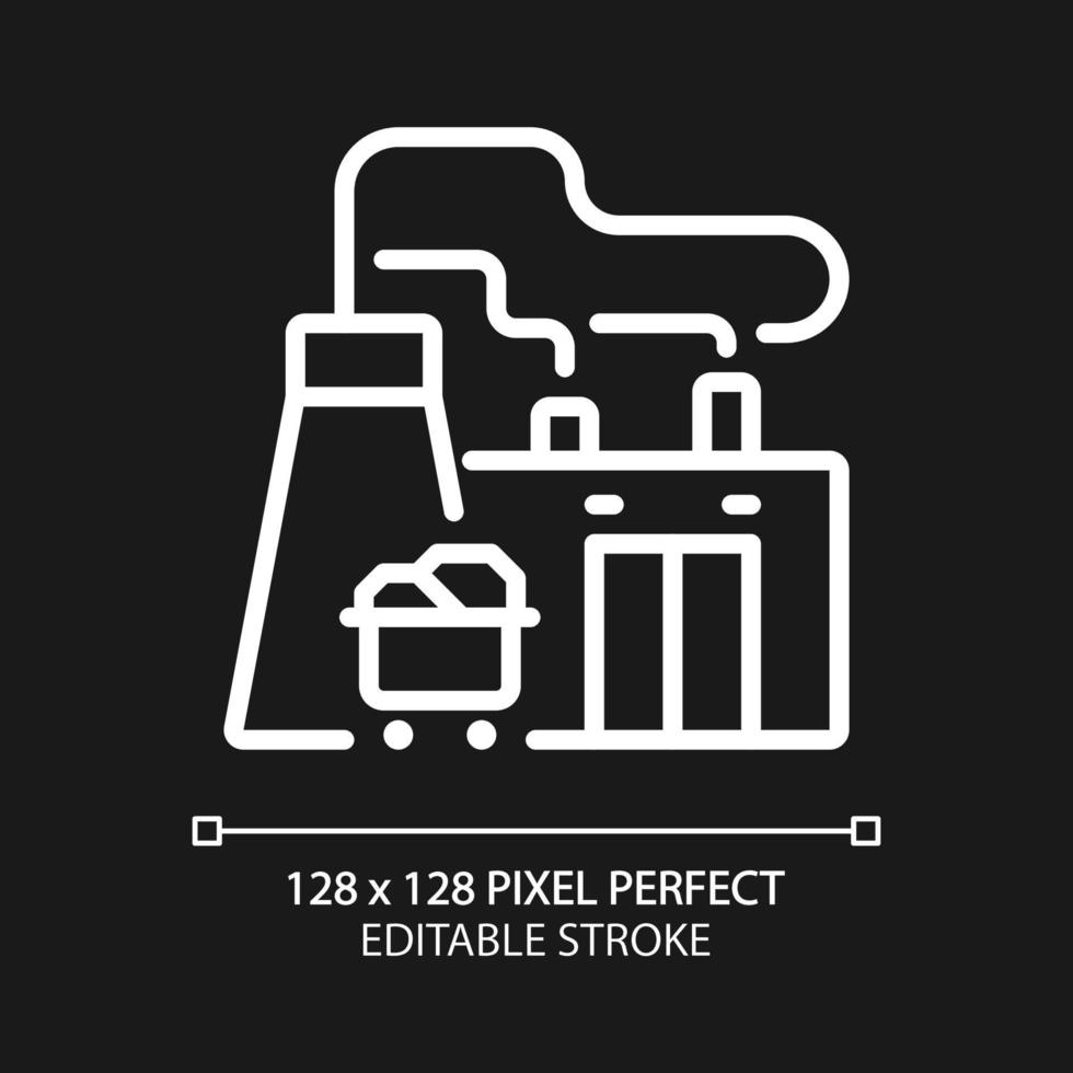 Fuel power plant pixel perfect white linear icon for dark theme. Thermal power station. Convert combustion into energy. Thin line illustration. Isolated symbol for night mode. Editable stroke vector
