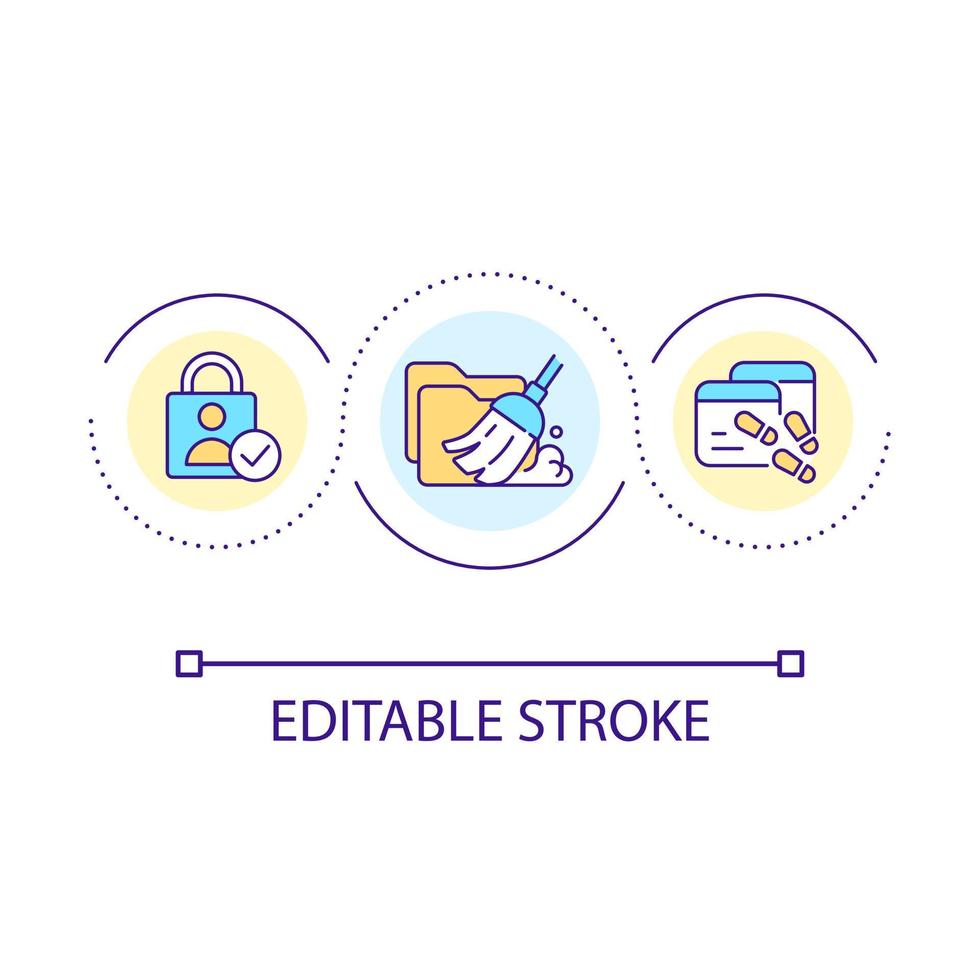 Delete internet history loop concept icon. Remove digital footprint. Reduce online presence abstract idea thin line illustration. Isolated outline drawing. Editable stroke vector