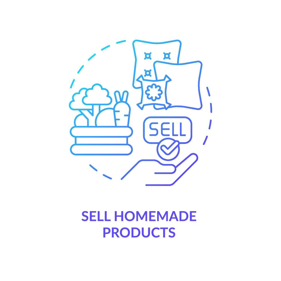 Sell homemade products blue gradient concept icon. Small manufacturing. Self employment. Making home based business thin line illustration. Isolated outline drawing vector