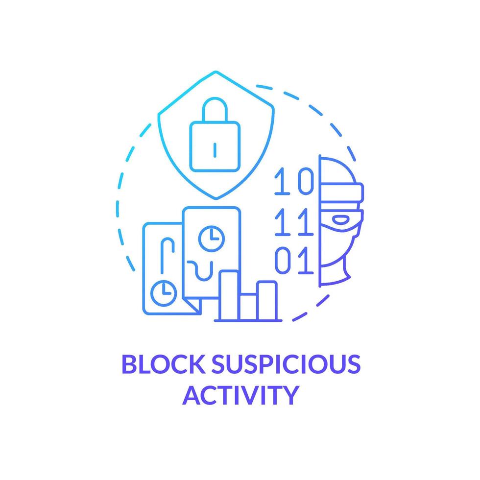 Block suspicious activity blue gradient concept icon. Prevent data hacking. Avoid phishing and malware abstract idea thin line illustration. Isolated outline drawing vector