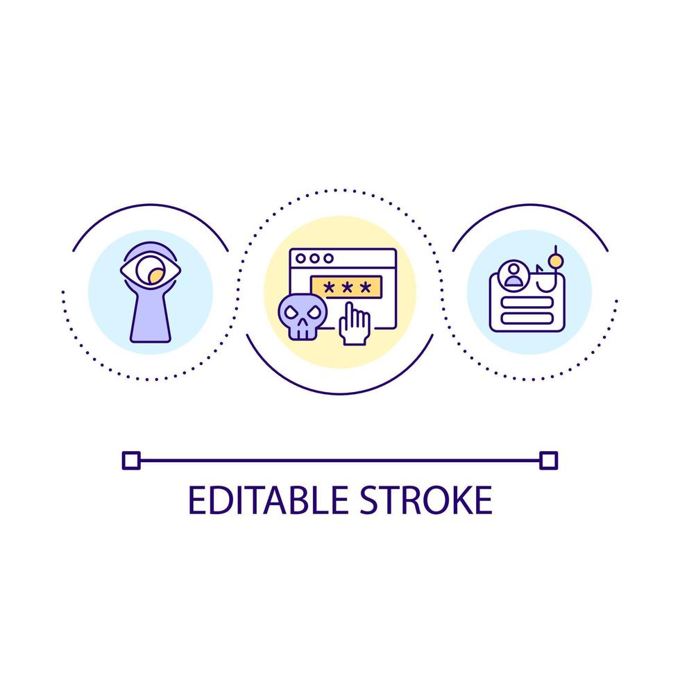 Hacking attack loop concept icon. Steal sensitive information. Cybercrime. Malware method abstract idea thin line illustration. Isolated outline drawing. Editable stroke vector