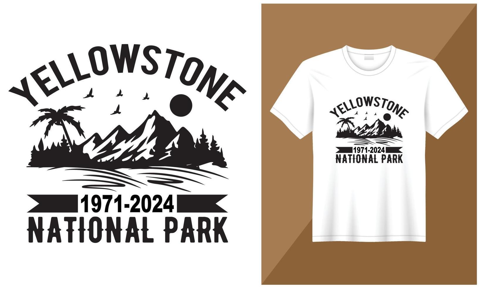 yellostone 1971-2024 national park illustration mountain village vector t shirt design