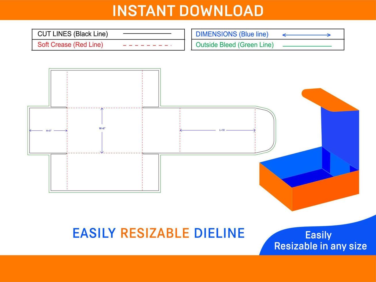 Rigid foldable cardboard gift box dieline template and 3D box design Box dieline and 3D box vector