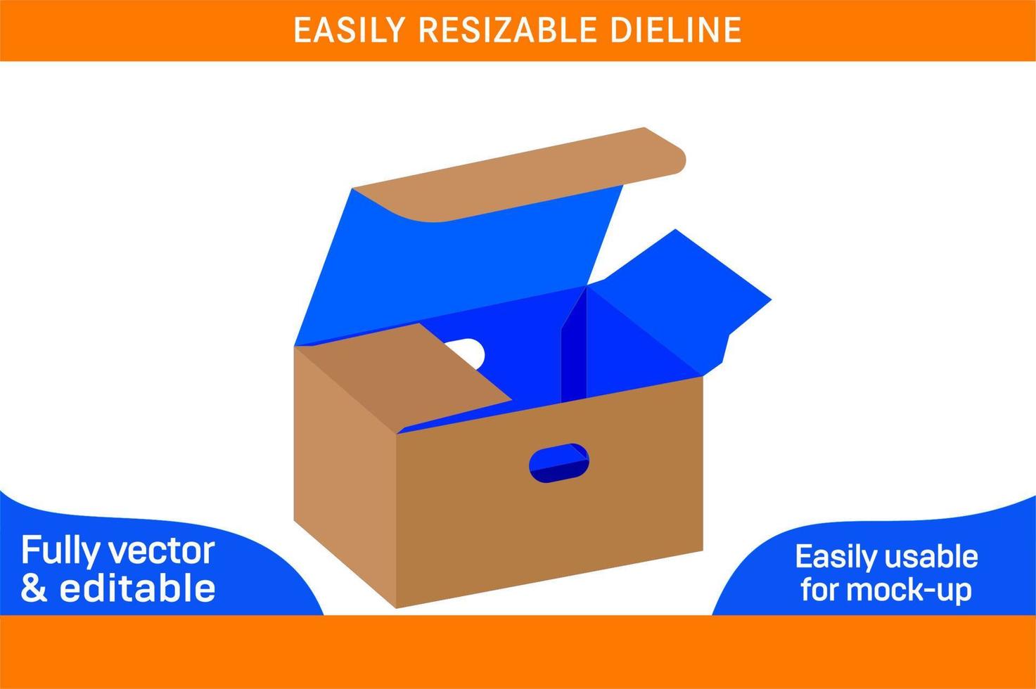Vegetables corrugated box dieline template and 3D box design 3D box vector