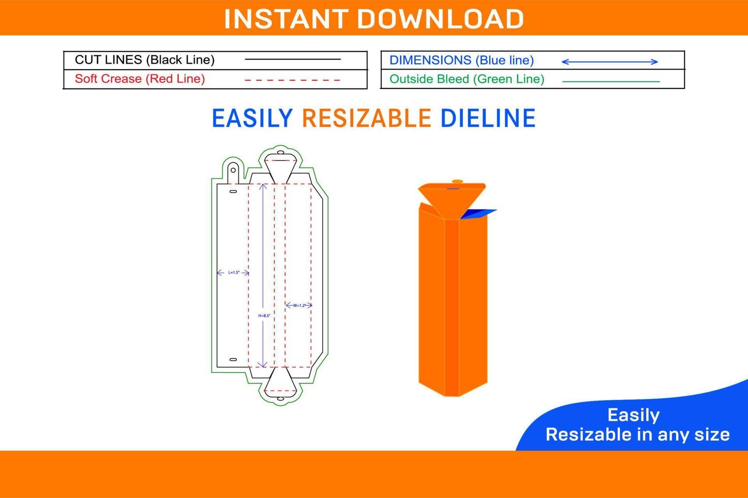 Troothbrush box dieline template and 3D box vector file Box dieline and 3D box